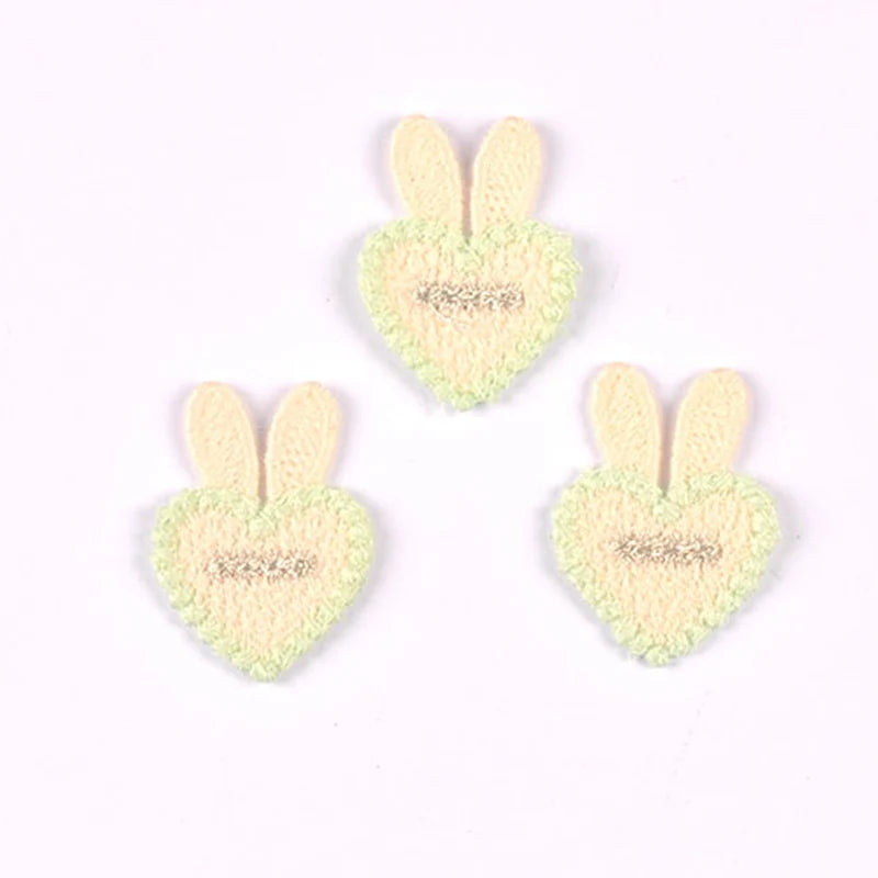 10pcs 35x26mm Assorted Color Knitted Heart Patches Cute Bunny Ear Appliques with, DIY Hair Accessories Crafts No Glue cp3856 Qme 35x26mm-2