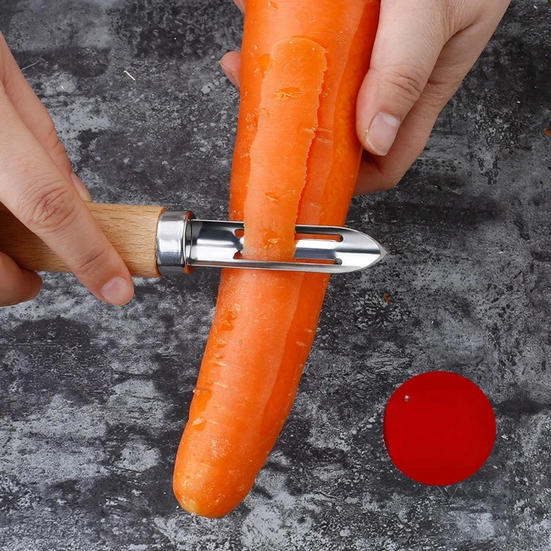 2-Piece Wooden Handle Stainless Steel Peeler,Straight & D-shaped Fruit Vegetable Melon Planer,Wooden Grip Peeling Kitchen Tool Qme
