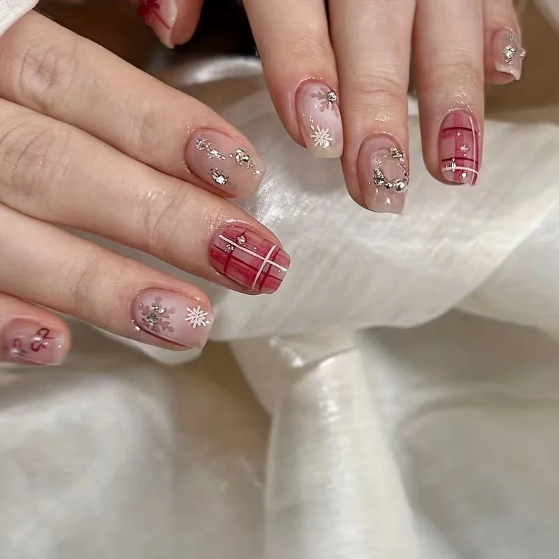 12-compartment Burgundy Bow Nail Art Year's Christmas Wreath Qme