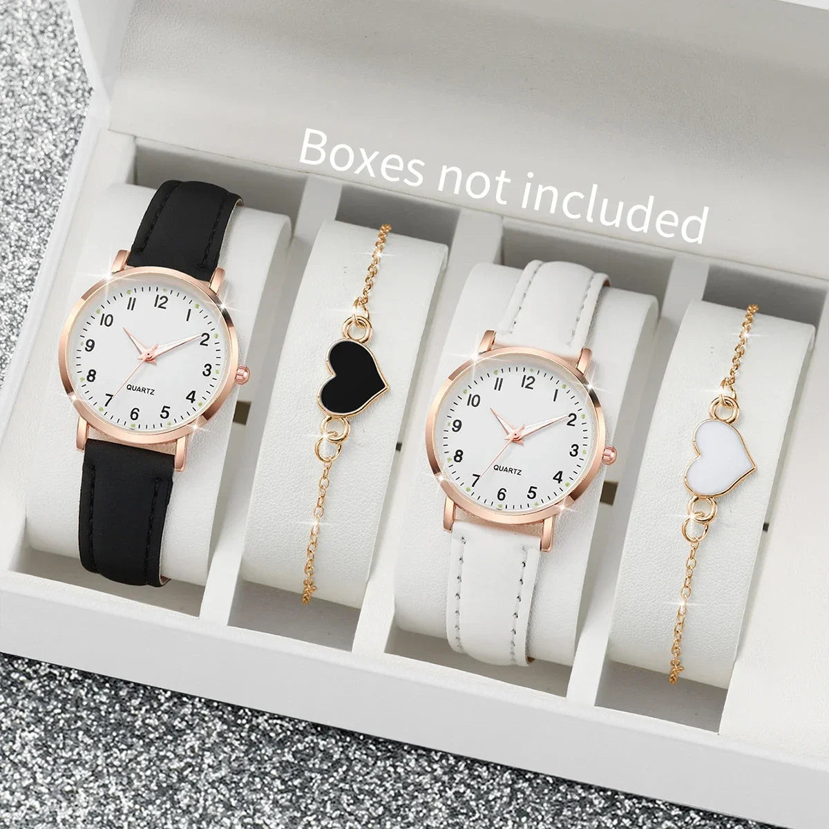 2026 6PCS/4PCS Fashionable luminous pointer watch, small fresh frosted leather casual watch, simple digital quartz watch set Qme