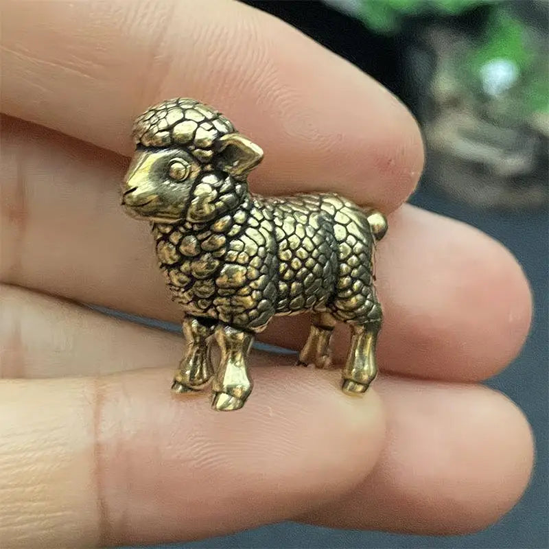 Chinese Zodiac Goat Lucky Statue Hand Polished Brass Sheep Figurine Qme
