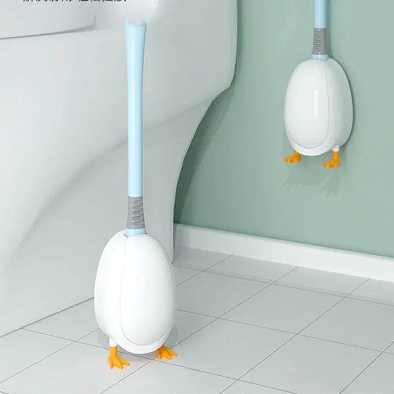Cute Diving Duck Style Toilet Brush Wall-mounted Floor-Standing Silicone Toilet Brush with Base Bathroom Cleaning Brush Set Qme