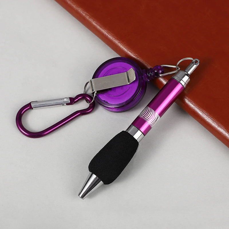 Buckle Ring Lanyard Stationery Retractable Key Chain Ballpoint Pen Qme Purple