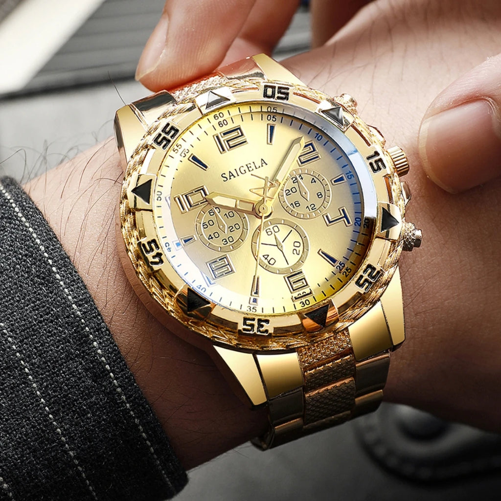 Men's Stainless Steel Quartz Wrist Watch, Casual Set With Necklace And Bracelet, Caseless Business Watches, Fashion, 3 Pieces Qme