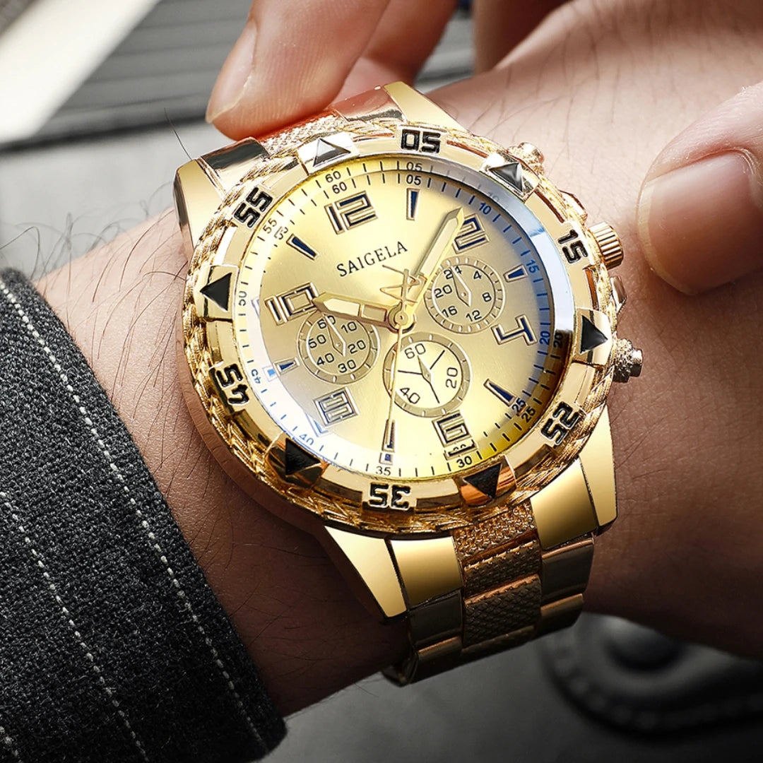 Men's Stainless Steel Quartz Wrist Watch, Casual Set With Necklace And Bracelet, Caseless Business Watches, Fashion, 3 Pieces Qme