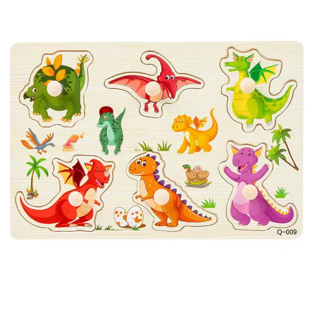 Baby Cognitive Puzzle Handheld Board Number Animal Fruit Shape Early Qme dinosaur cartoon/卡通