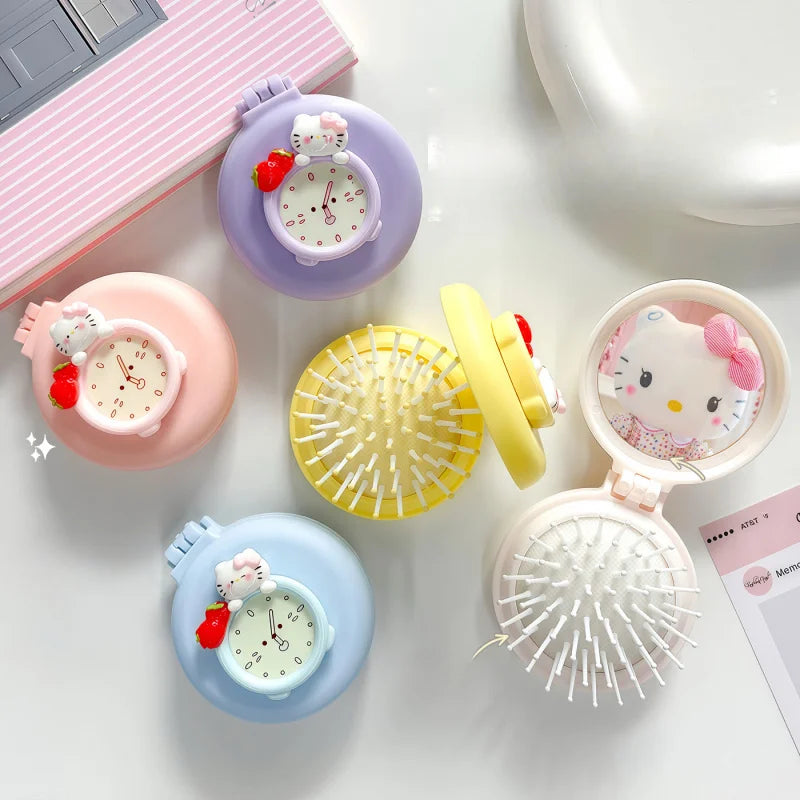 Hello Kitty Cartoon Alarm Clock Folding Air-cushion Comb Portable Qme