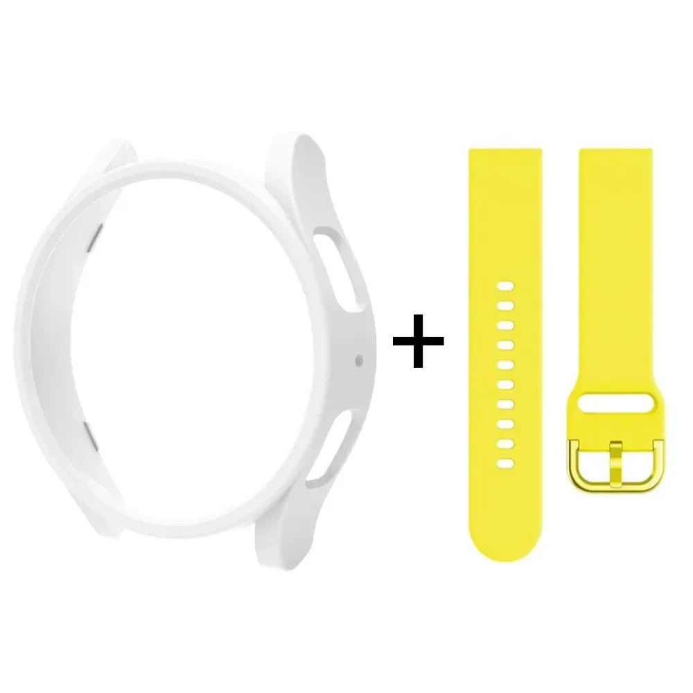 Strap+Case for Samsung Galaxy Watch 6/5/4 40mm 44mm PC Hollow Bumper for Galaxy Watch 4/6 Classic 42mm 46mm 43mm 47mm Band+Cover Qme