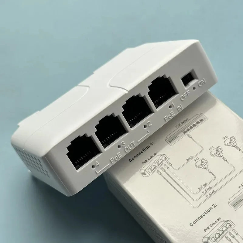 Indoor Rail Mount POE Extender 100Mbps 1-in-3-out Serial POE Repeater Cascade Booster Qme