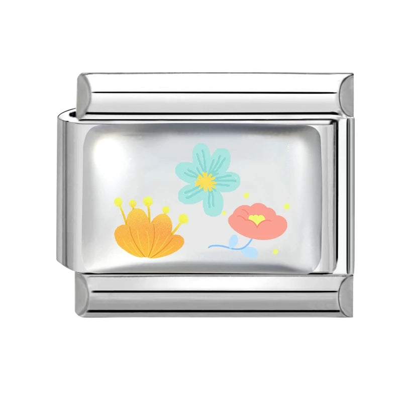 Design Colorful Earth Sun Sunflowers Stainless Steel Link fit 9mm Italian Flowers Series Jewelry Making DIY Charm Bracelet Gifts Qme Style 32