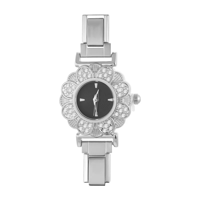 Fashion Women's Stainless Steel Round Shiny Zircon Watch DIY 9mm Width Bracelet Head For Party Friend Birthday DIY Jewelry Gift Qme S 37
