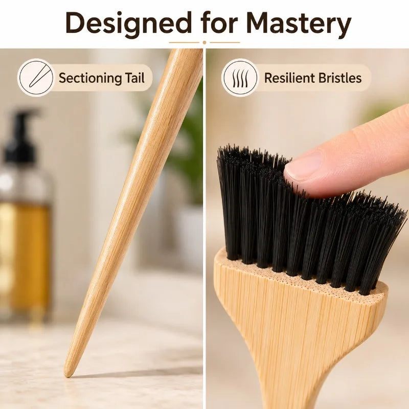 Natural Wood Handle Hair Dye Brush Nylon Bristles Applicator Precise Qme