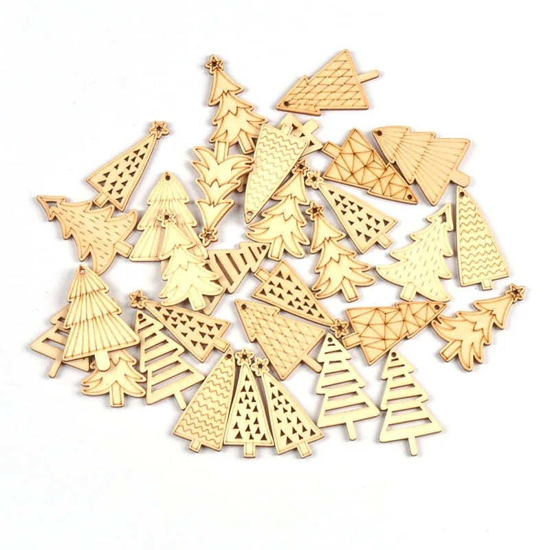 25pcs 5x3cm Unfinished Christmas Tree Wood Pieces Hanging Pendant DIY Handmade Crafts Xms Oranments Party Home Decoration c4116 Qme