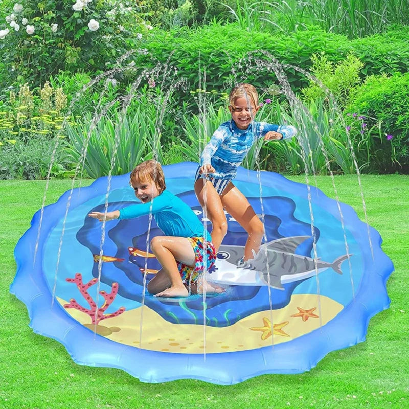 Summer Children's Play Sprinkler Mat 170CM Shark Unicorn Sprinkler Mat Children's Outdoor Interactive Fountain Toys Qme