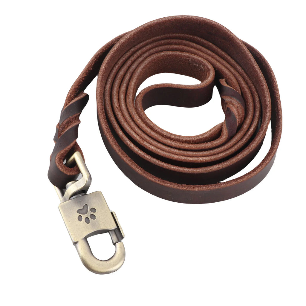 1.85M Leather Dog Training Leash Braided Soft Cowhide Lead Strap for Large Medium Dogs Strong Control Walking Training Rope Qme