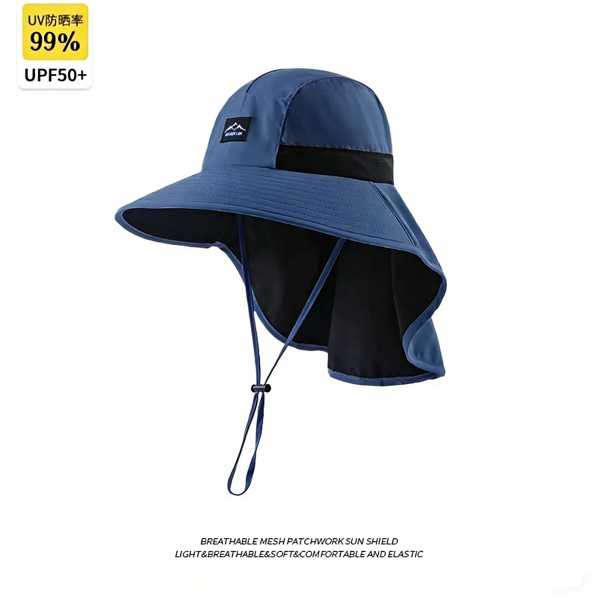 Unisex Summer Wide Brim Waterproof and Quick-drying Panama Caps Outdoor Visor Bucket Hats Mesh Breathable Sun Hat with Neck Flap Qme dark blue upgrade