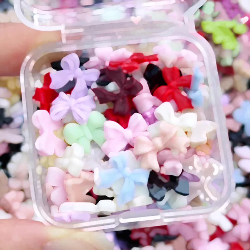 1Box Mixed Ribbon Bow Nail Charm Resin Art DIY Nails Accessories Qme