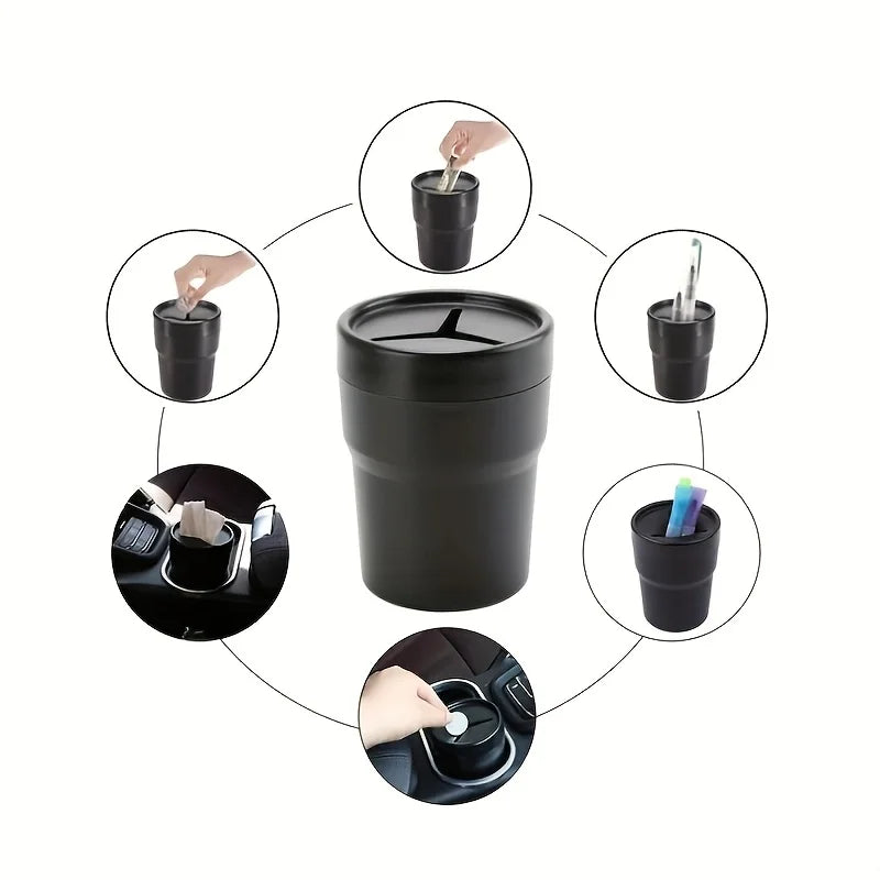 1pc Lightweight Durable Car Storage Box | Convenient Lid,Trash Receptacle, Cup Holder | For Vehicle Consoles, Loose Change, Pens Qme