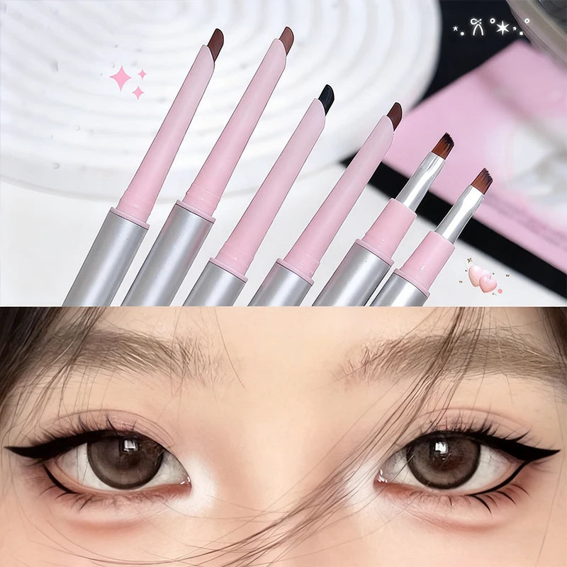 2-in-1 Eyeliner Pencil with Brush, Ultra Fine Tip Gel Eyeliner, Smudge-Proof Long Lasting, Black Brown Waterproof Natural Makeup Qme