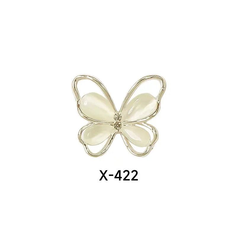 3D Hollow Alloy Rhinestone Butterfly Nail Art Jewelry Luxury Glitter Qme Gold 10