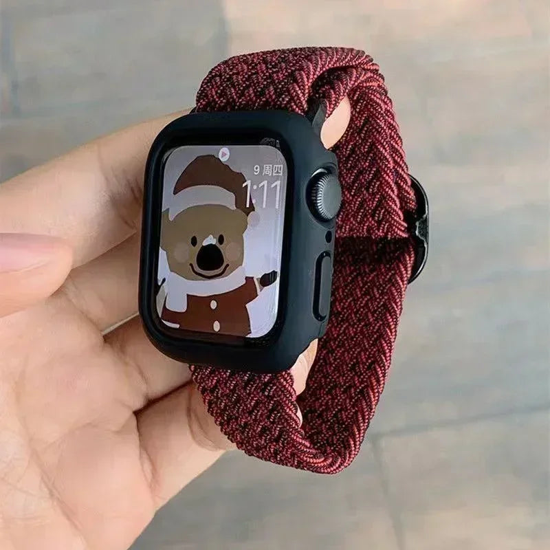 Korean Cute Braied Strap + Case For Apple Watch Band 49mm 46mm 45 44 38 42 Nylon Bracelet For iWatch Series 10 9 8 7 6 5 4 3 SE Qme
