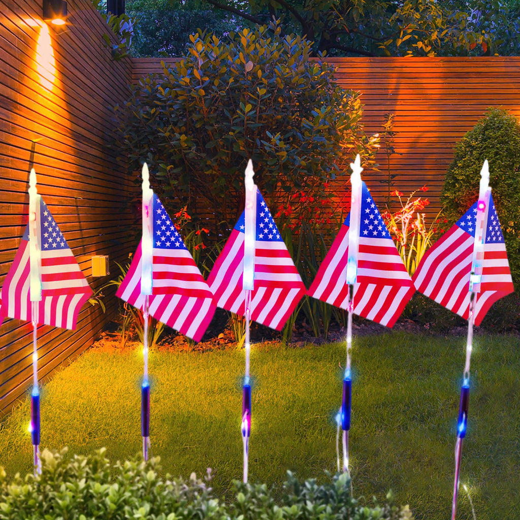 American Flag LED Solar Flag Light for Outdoor Garden Courtyards Decoration Light USA 250th Anniversary Party DIY Decor Qme