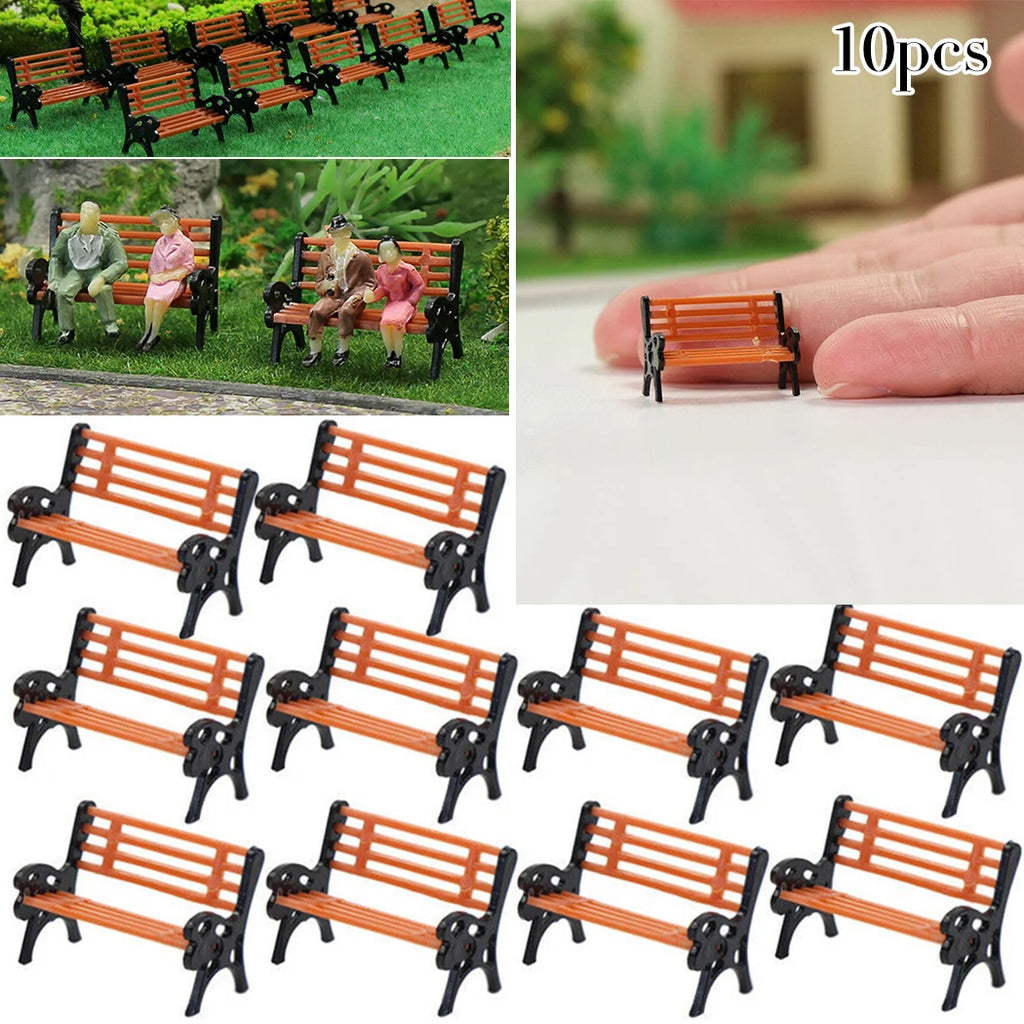 10Pcs 1:87 HO Scale Model Train Bench Chairs Settee Street Park Railway Layout Plastic Crafts Home Decoration Children Toys Qme Default Title