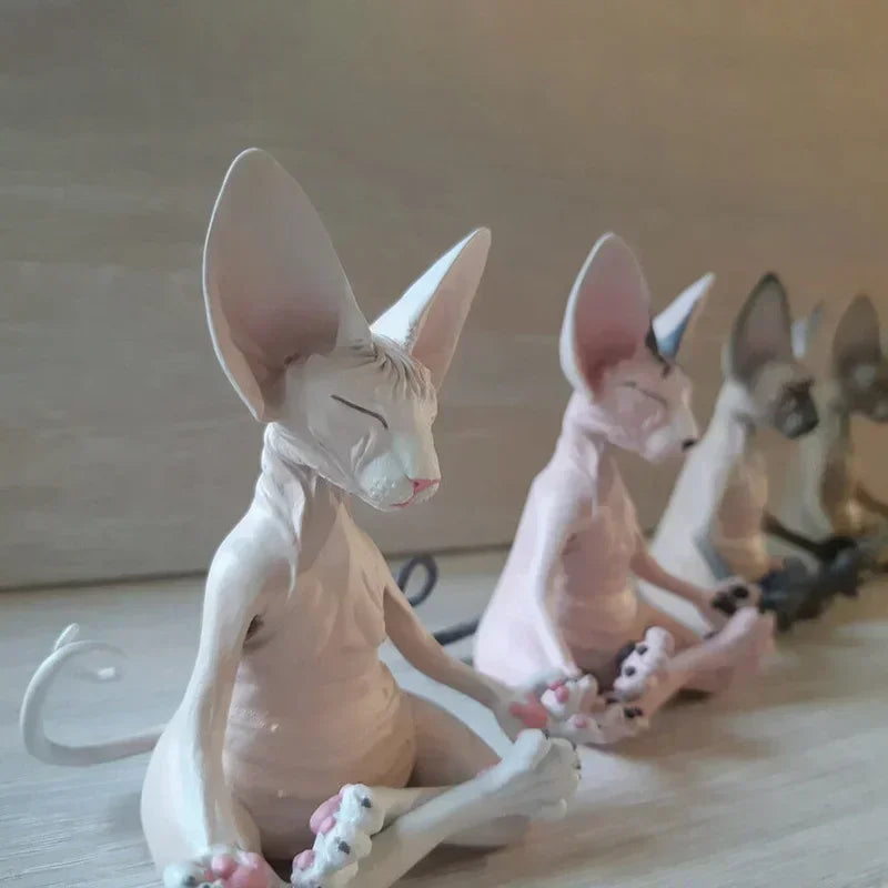 Meditation Yoga Happy Cat Whimsical Buddha Sphinx Figurine Art Decor Qme