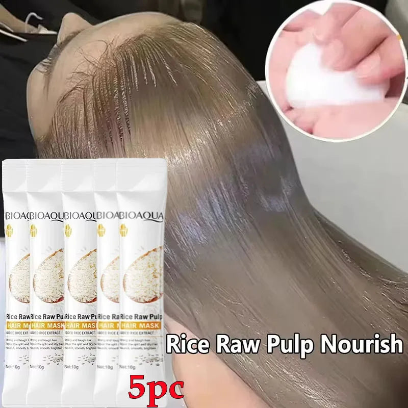 Rice Magical Keratin Hair Mask 5 Seconds Repair Damaged Frizzy Hairs Soft Smooth Shiny Moisturizing Nourish Hair Root Care Qme