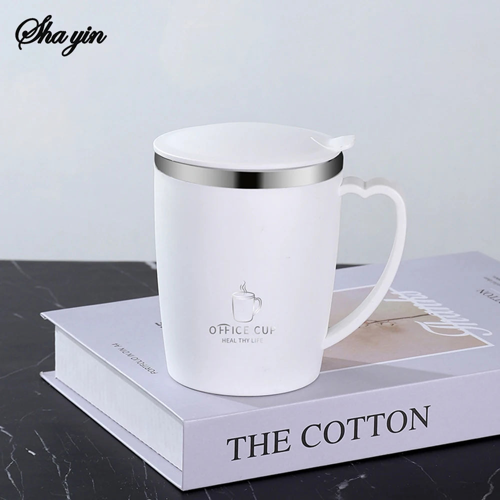 Stainless Steel Water Cup With Double-Layer Insulation, Anti Scald And Anti Drop Features, Handle And Cover, Large Capacity Qme WHITE 350ml