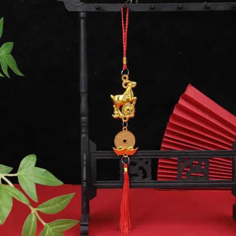 Chinese New Year 2027 Goat Hanging Ornaments Gold Lucky Design Red Tassels For Spring Festival Home Wall Decor Qme A21