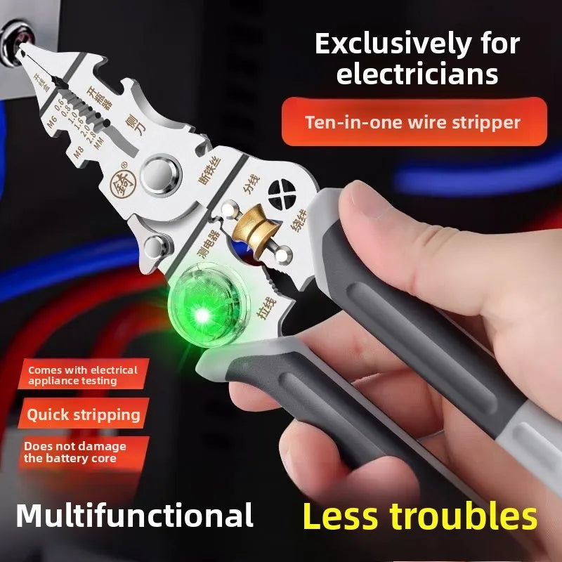 Wire Strippers Twister with Electricity Measurement Function 10 in1 Wire Stripping Pliers for Cutting and Pulling Qme