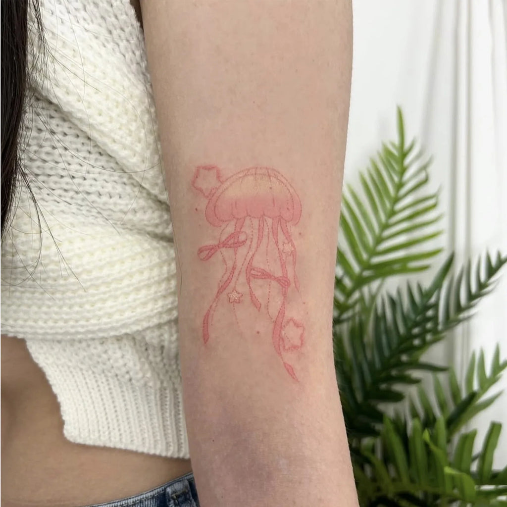Minimalist Ribbon Star Jellyfish Tattoo Sticker Waterproof Long Lasting Fine Line Temporary Tattoo for Women Arm Qme