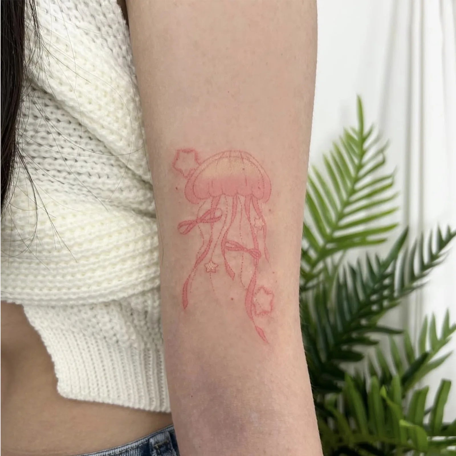 Minimalist Ribbon Star Jellyfish Tattoo Sticker Waterproof Long Lasting Fine Line Temporary Tattoo for Women Arm Qme