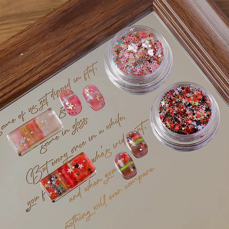 1 2 Boxes Mixed-size Holographic Star Laser Glitter Nail Stickers Qme 1 set