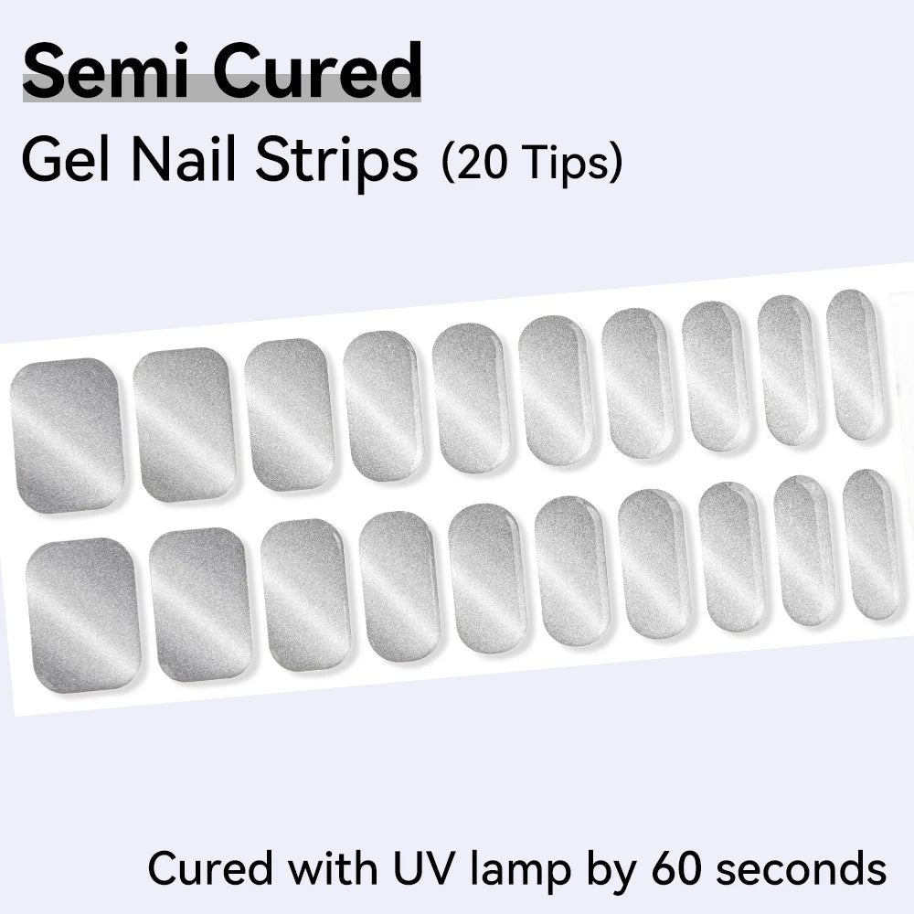 20Tips Sparkly Semi-cured Gel Nail Wraps Full Cover Shinning Pink Qme NC240082