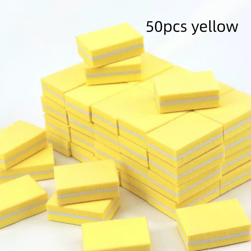 10/50/100pcs mix Double-sided Mini Nail File Blocks Colorful Sponge Nail Polish Sanding Buffer Strips Polishing Manicure Qme 50pcs yellow