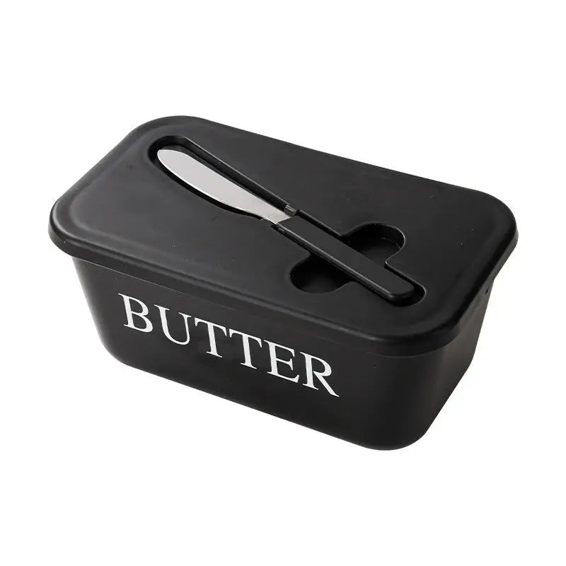 1pcs Butter Container Box with Knife Plastic Sealed Storage Box Cheese Box Oil Slicer Butter Plate Tableware Qme black