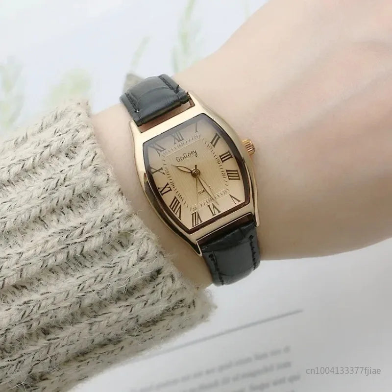1 pcs Watch for Women Small Ladies Brown Wrist Watches Retro Vintage Leather Bracelet Black Quartz Wrist Watch mujer watch Qme black