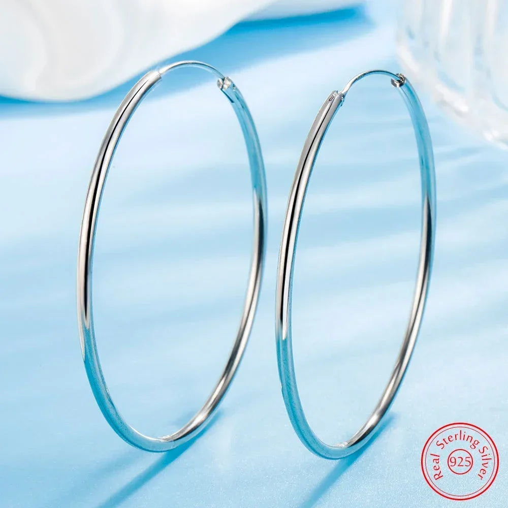 popular 925 Sterling Silver Round Hoop Earrings For Women lady 5/6CM Diameter wedding party Fashion Jewelry Couple Gift Qme