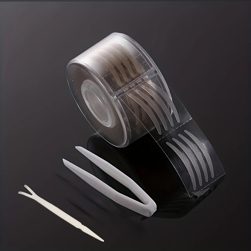 600pcs Ultra-Thin Clear Beige Eyelid Tape Stickers | Long-Lasting Lifter for Natural Big Eyes Look with Tweezers Qme Crescent