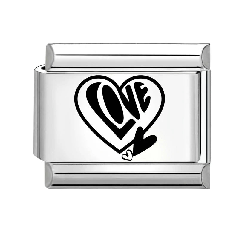 New Fashion Charm Italian Links Fit 9mm Stainless Steel Women Men Jewelry DIY Making Black Heart I Love you You Love Me Bracelet Qme Style 16