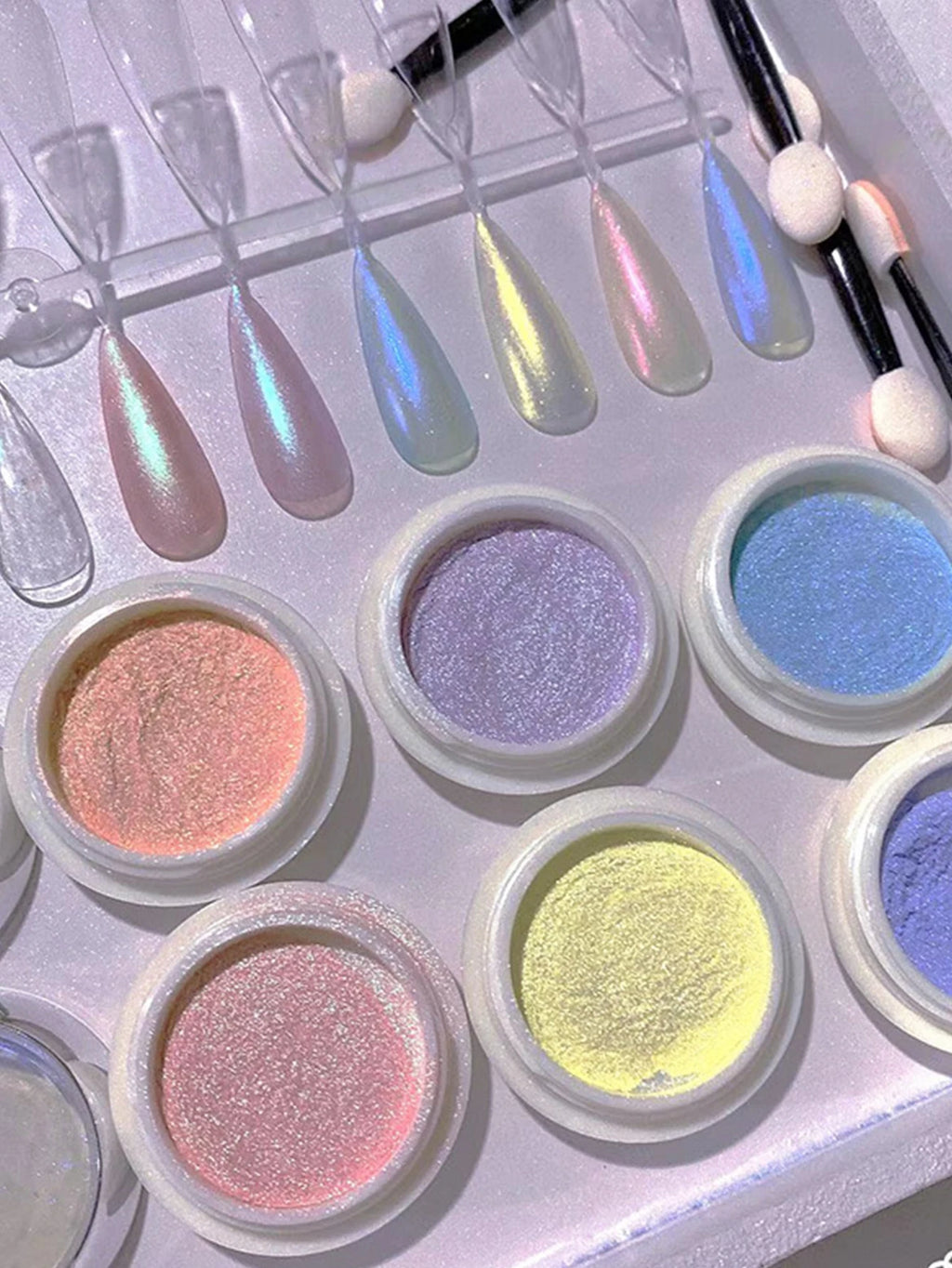 Aurora Pearl Mirror Nail Powder 6 Chrome Metallic Effect Chameleon Qme
