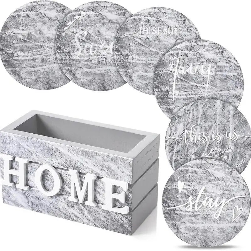 Natural Wooden Coasters For Drinks Set Of 6 Thick Absorbent Cup Pads With Storage Box For Coffee Wooden Table Protection Qme A7