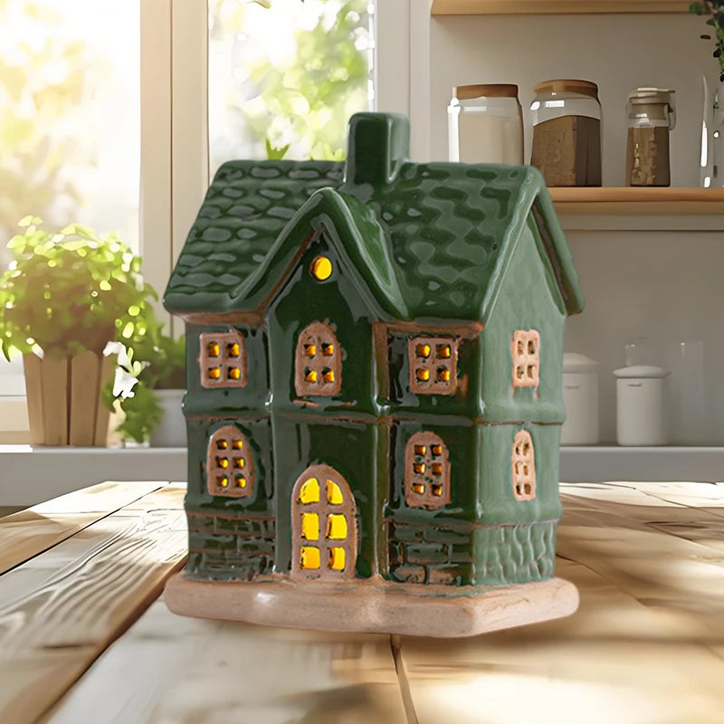 Village House Light Up Decorations, White Ceramic House Decor With Lights, Light Up Winter Village Houses Qme
