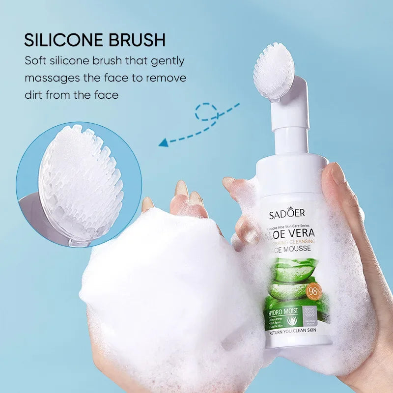 SADOER Cleansing Mousse Aloe Red Pomegranate Amino Acid Cleanser with Brush Head Qme