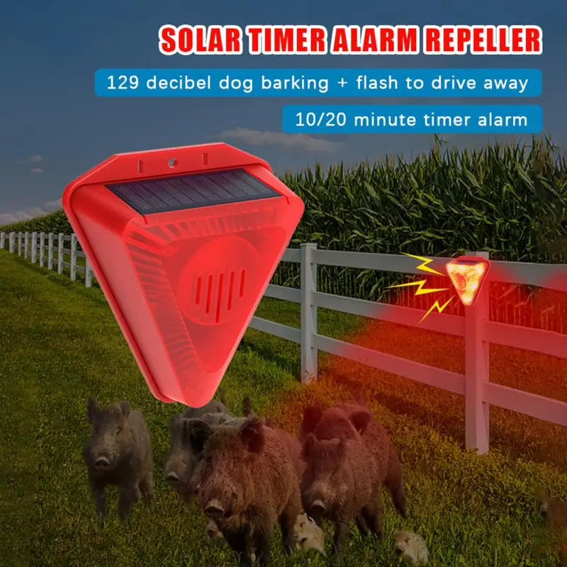 Solar Outdoor Alarm LED Flashing Warning Strobe Light 129 Decibels Dog Barking Sound Security Siren For Home For Villa For Farm Qme
