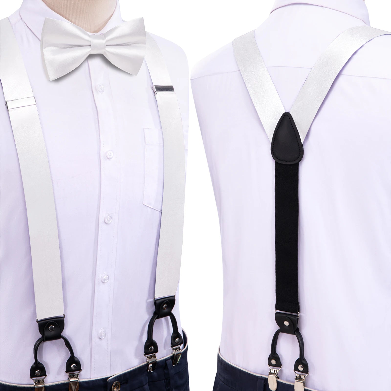 Hi-tie Silk Mens Braces Bowtie Hanky Cufflinks Y Back Clip Adjustable Qme BD-3159