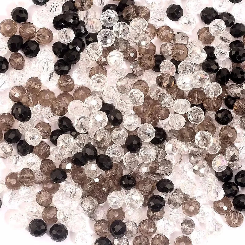 4mm/6mm Briolette Glass Beads Jewelry Making Faceted Rondelle Colorful Crystal Spacer Loose Beads for Bracelet Necklace DIY Qme Black series 4mm-150pcs
