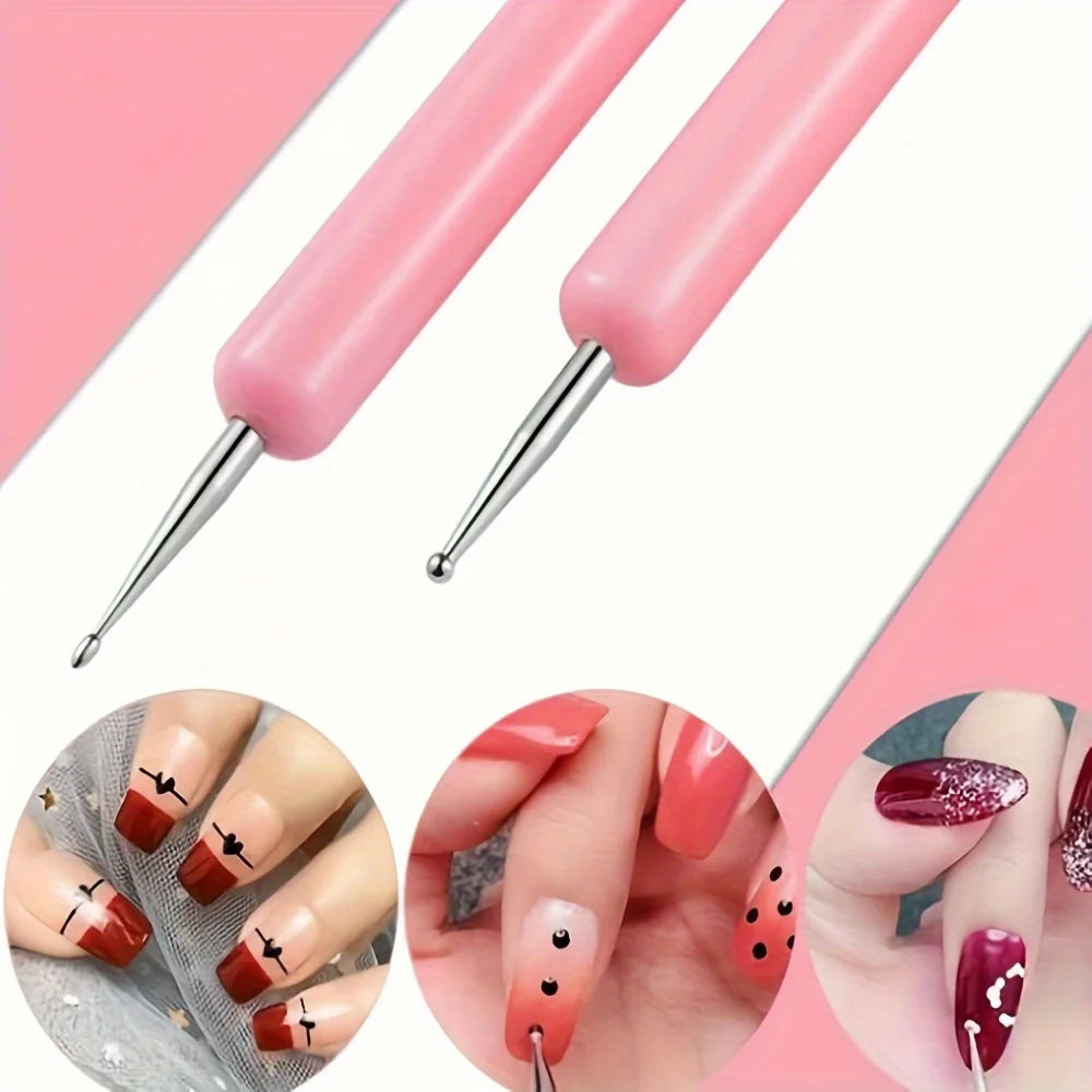 5 PCS Nail Art Dotting Tools Set, Double-Ended Embossing Stylus Pens, Dot Paint Manicure Kit - Unscented, Ideal for Nail Artists Qme